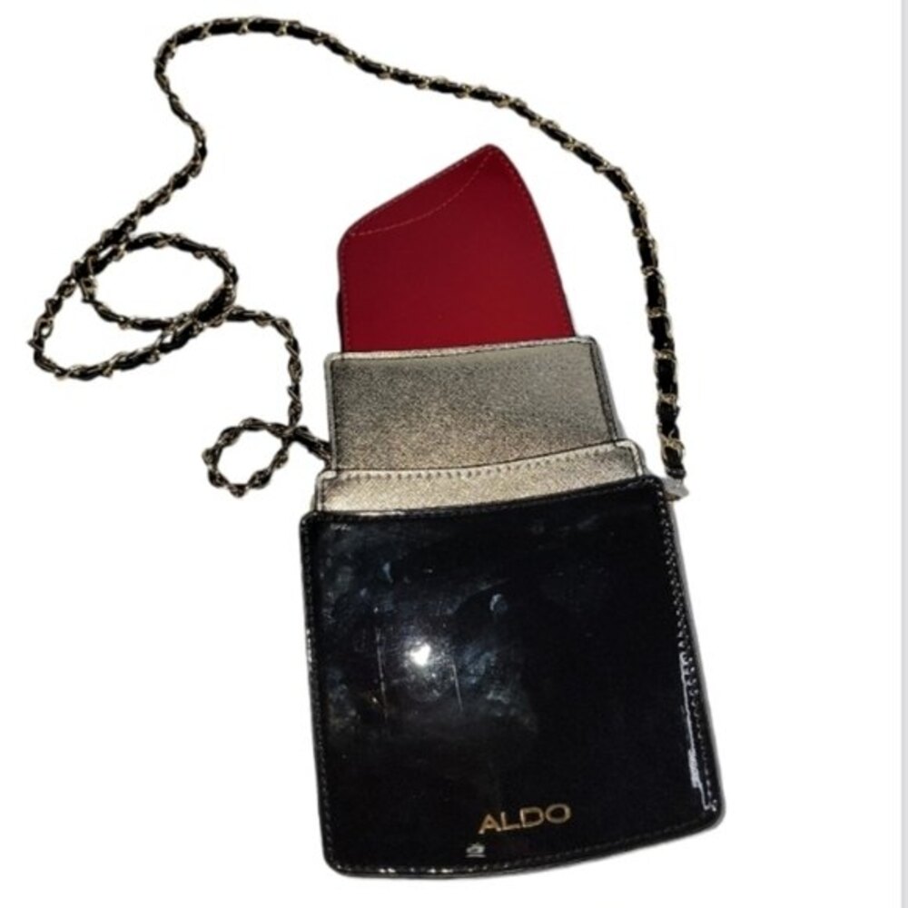 ALDO portland  lipstick shaped crossbody purse Black red Gold *